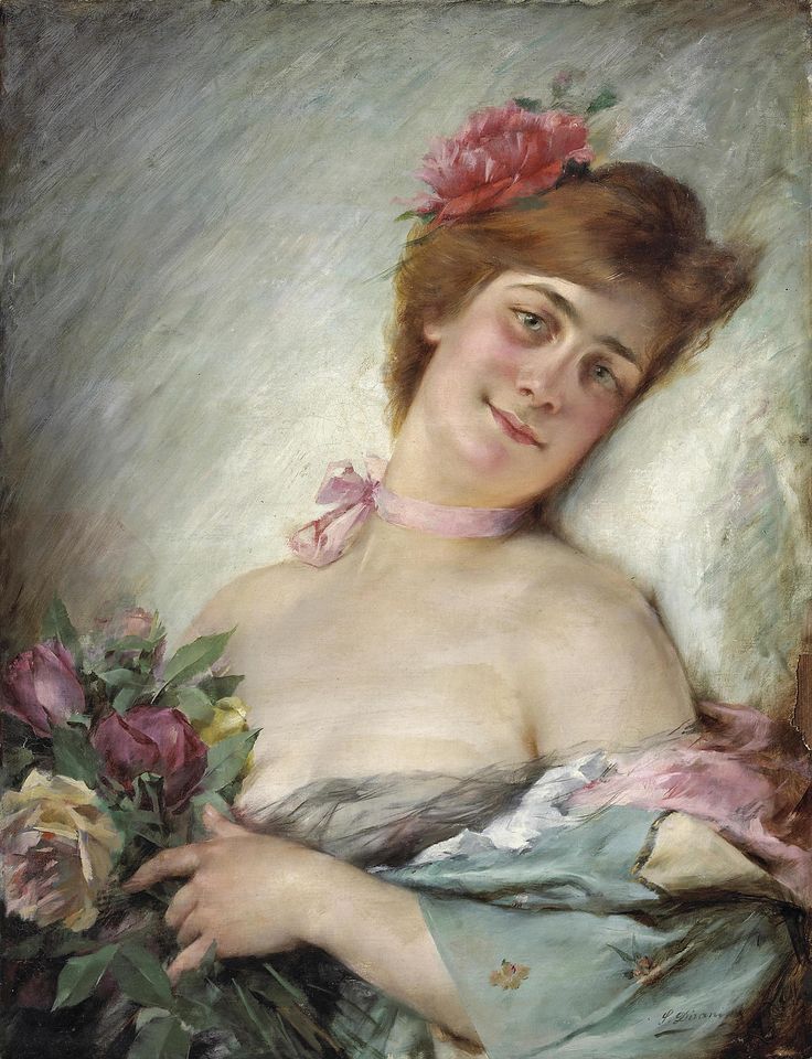 A woman with flowers